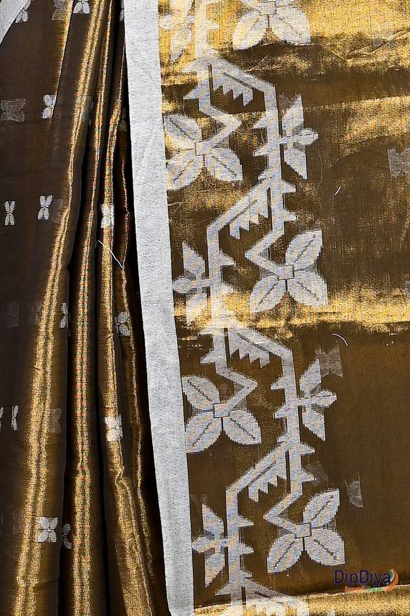 Brown Cotton Silk Parashar Tissue Jamdani Saree (292)